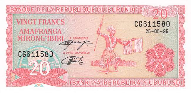 Burundi p27d 20 Francs 1995